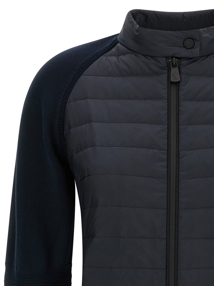 Moncler Grenoble Padded Cardigan Women Luxury GooseFeather Quilted Topwear With Standing Collar Zip Blue