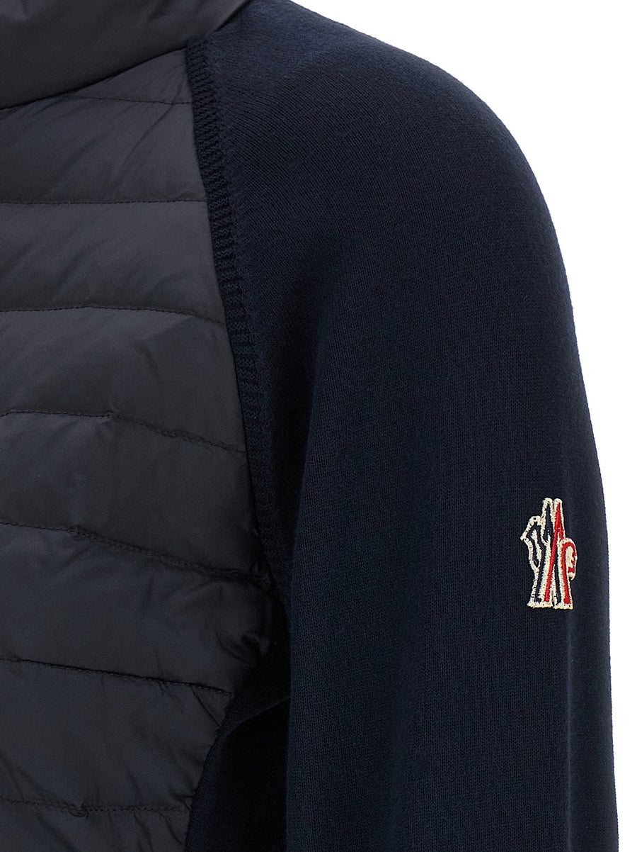 Moncler Grenoble Padded Cardigan Women Luxury GooseFeather Quilted Topwear With Standing Collar Zip Blue