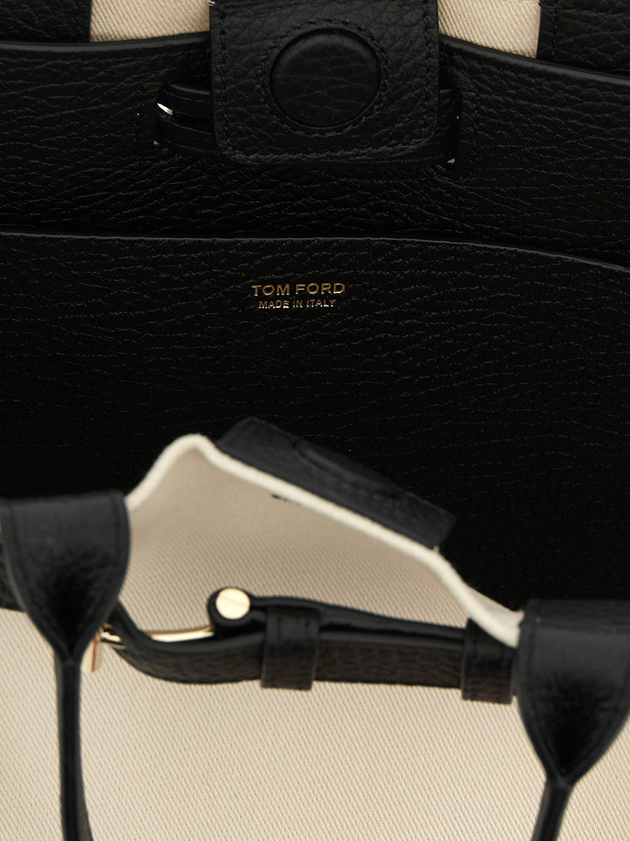 Tom Ford Audrey Shopping Bag for Women Luxury Canvas and Hammered Leather With Magnetic Closure