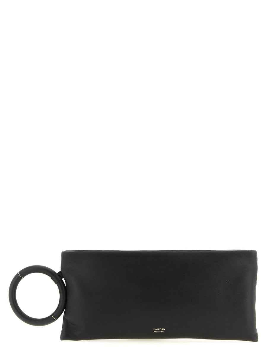 Tom Ford Nappa Leather Clutch Women Luxury Evening Bag Minimalist Black With Gold Trim