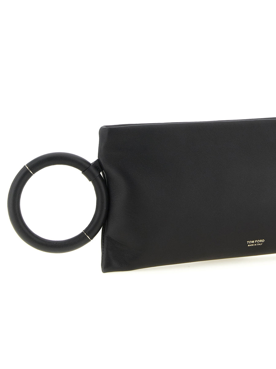 Tom Ford Nappa Leather Clutch Women Luxury Evening Bag Minimalist Black With Gold Trim