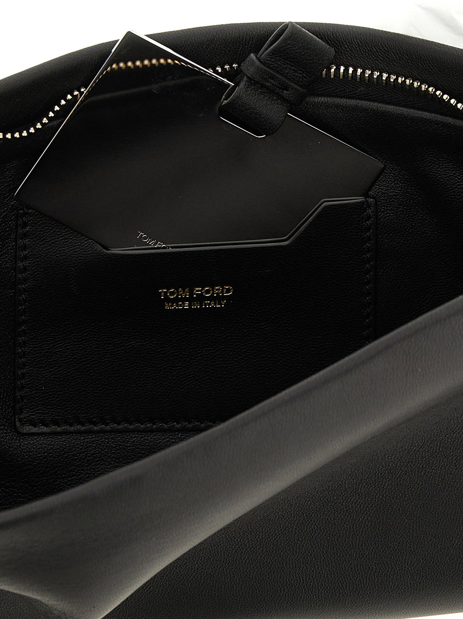 Tom Ford Nappa Leather Clutch Women Luxury Evening Bag Minimalist Black With Gold Trim