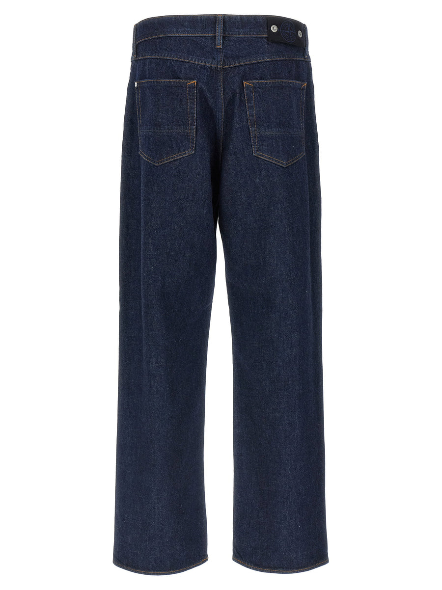 Stone Island Indigo Denim Jeans For Men One Hundred Percent Cotton Wide Straight Leg Timeless Appeal