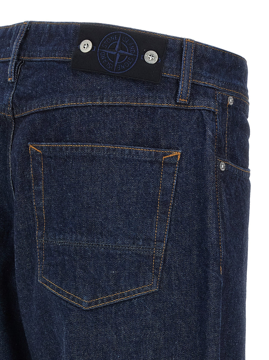 Stone Island Indigo Denim Jeans For Men One Hundred Percent Cotton Wide Straight Leg Timeless Appeal