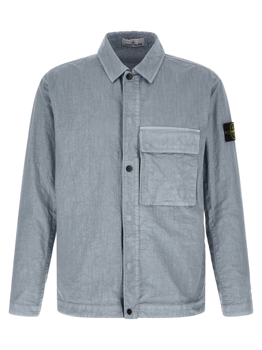 Stone Island 1200003 Nylon Overshirt Marbled Light Blue Lightweight For Men Spring Summer 2026