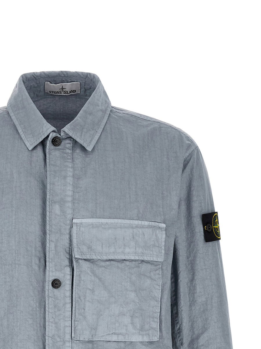 Stone Island 1200003 Nylon Overshirt Marbled Light Blue Lightweight For Men Spring Summer 2026