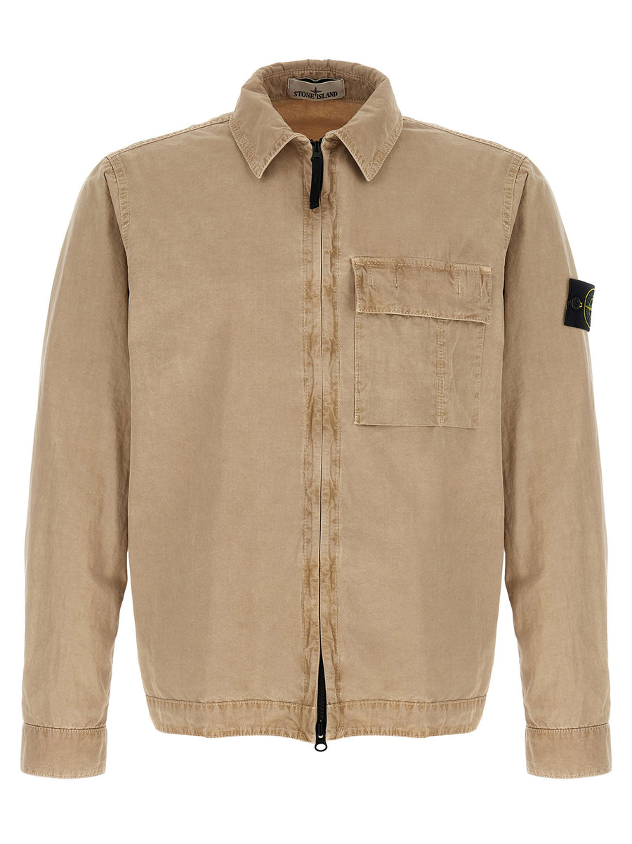 Stone Island 1200008 Beige Overshirt Garment Dyed Brushed Cotton Canvas