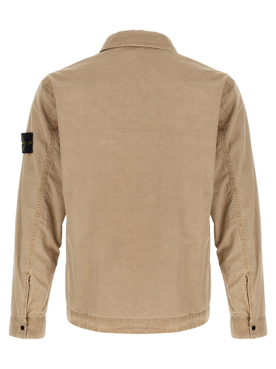 Stone Island 1200008 Beige Overshirt Garment Dyed Brushed Cotton Canvas