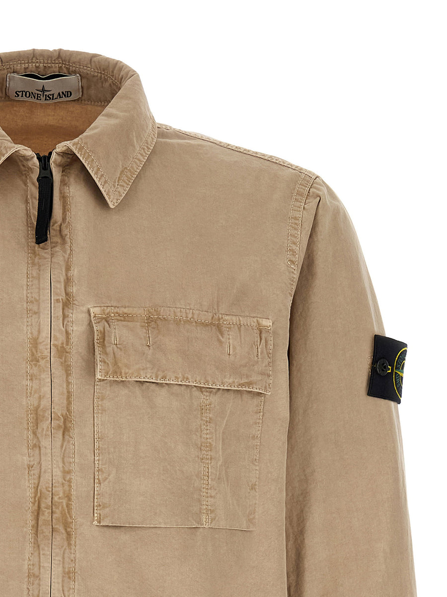 Stone Island 1200008 Beige Overshirt Garment Dyed Brushed Cotton Canvas