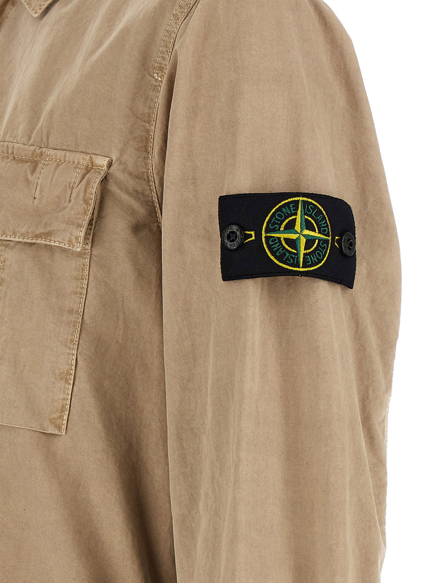 Stone Island 1200008 Beige Overshirt Garment Dyed Brushed Cotton Canvas