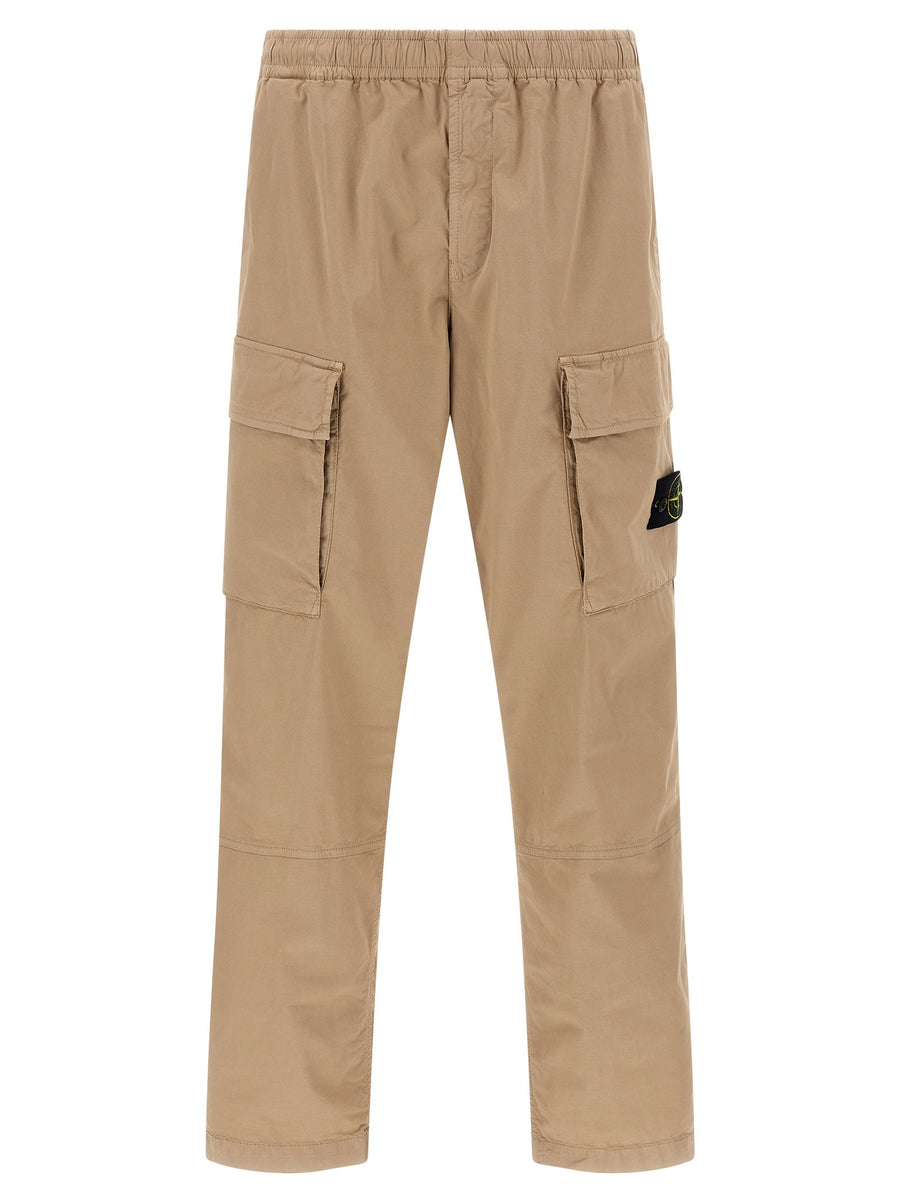 Stone Island Cargo Pants For Men Beige Garment Dyed Stretch Twill For Comfort Elastane Cargo Pockets
