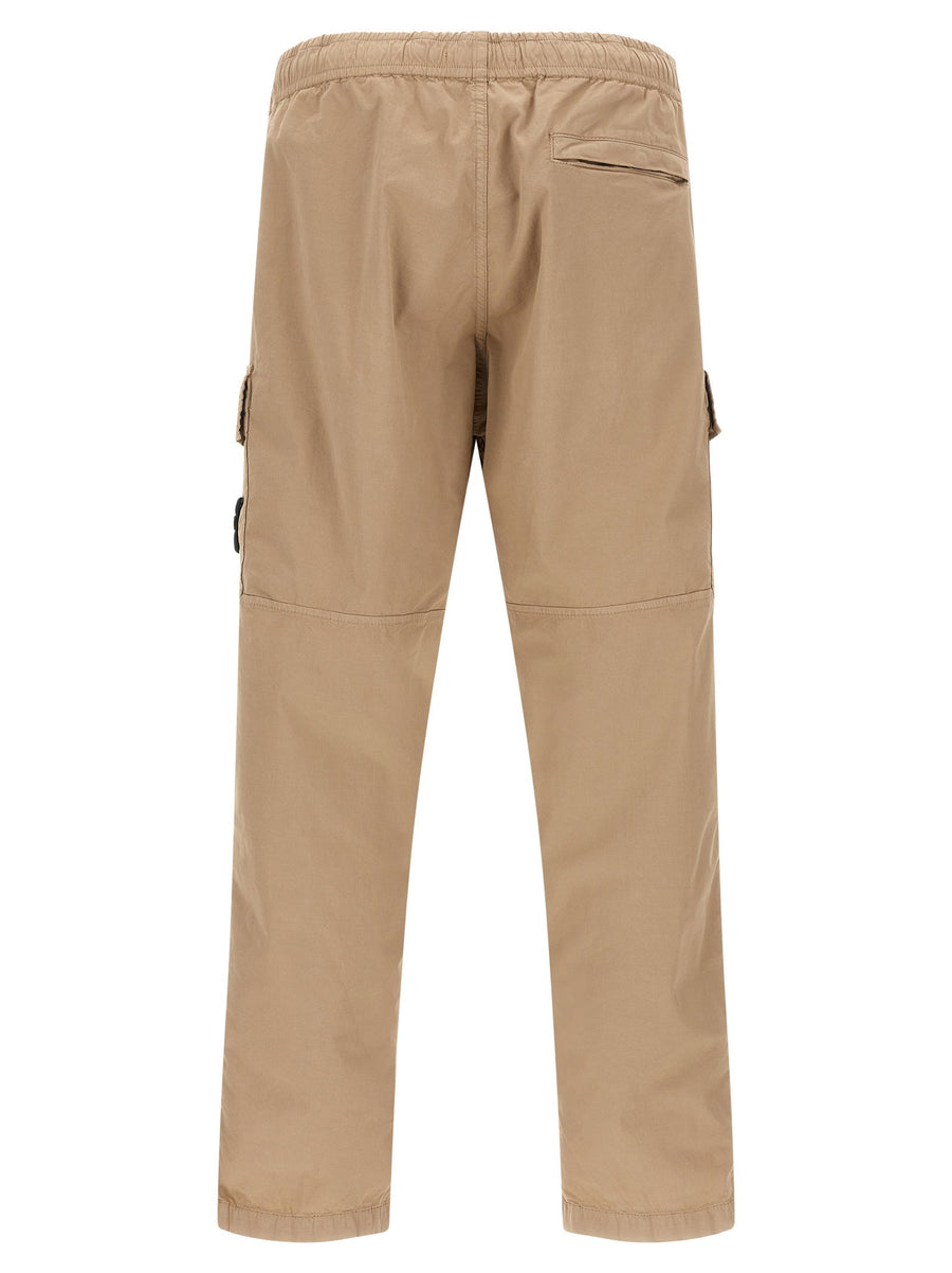 Stone Island Cargo Pants For Men Beige Garment Dyed Stretch Twill For Comfort Elastane Cargo Pockets