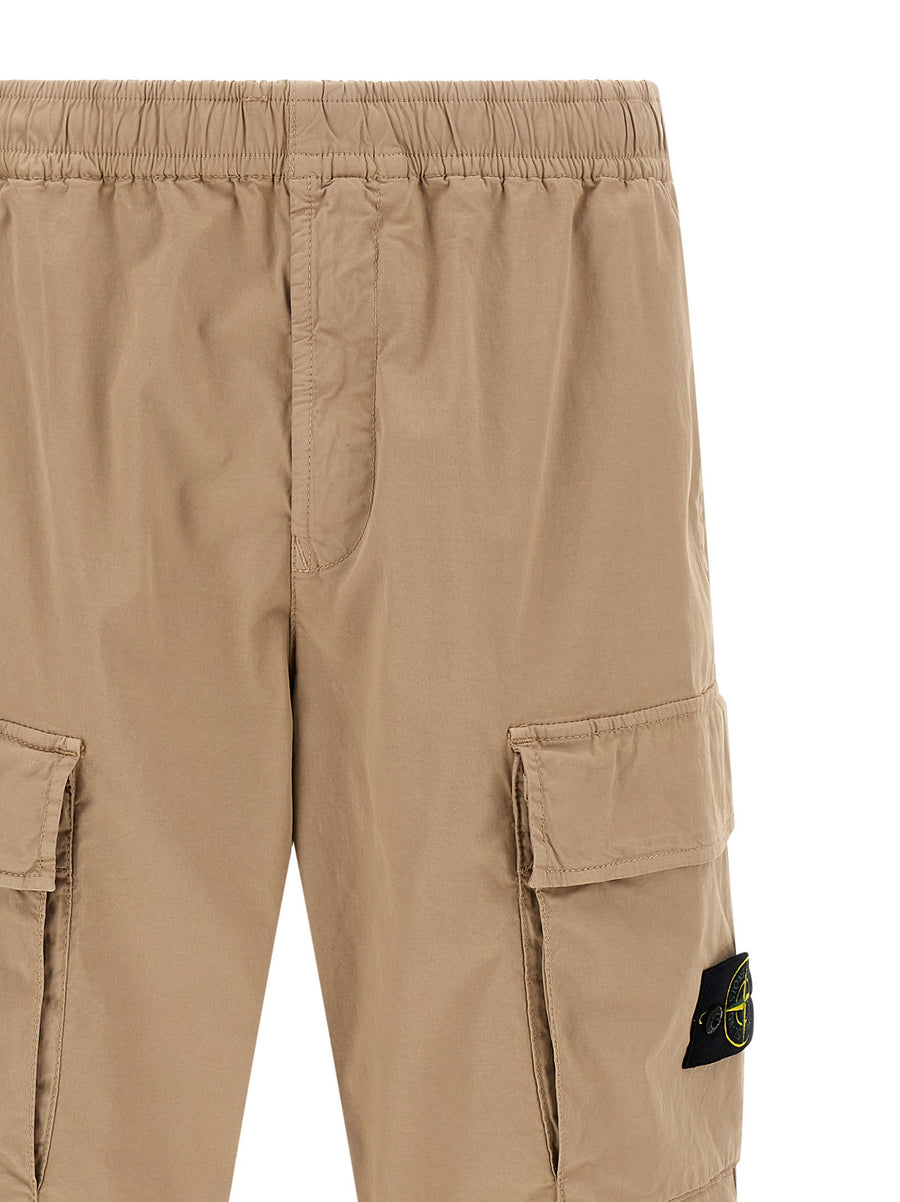 Stone Island Cargo Pants For Men Beige Garment Dyed Stretch Twill For Comfort Elastane Cargo Pockets