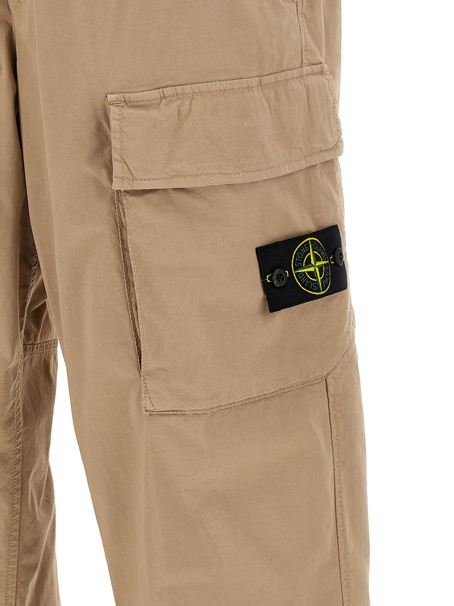 Stone Island Cargo Pants For Men Beige Garment Dyed Stretch Twill For Comfort Elastane Cargo Pockets
