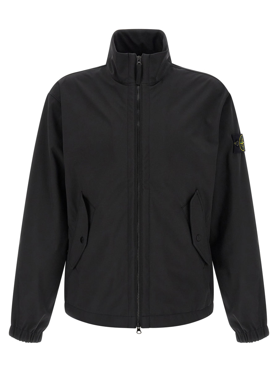 Stone Island Three Layer Waterproof Jacket For Men With High Neck Logo Badge Applique And All Weather Protection