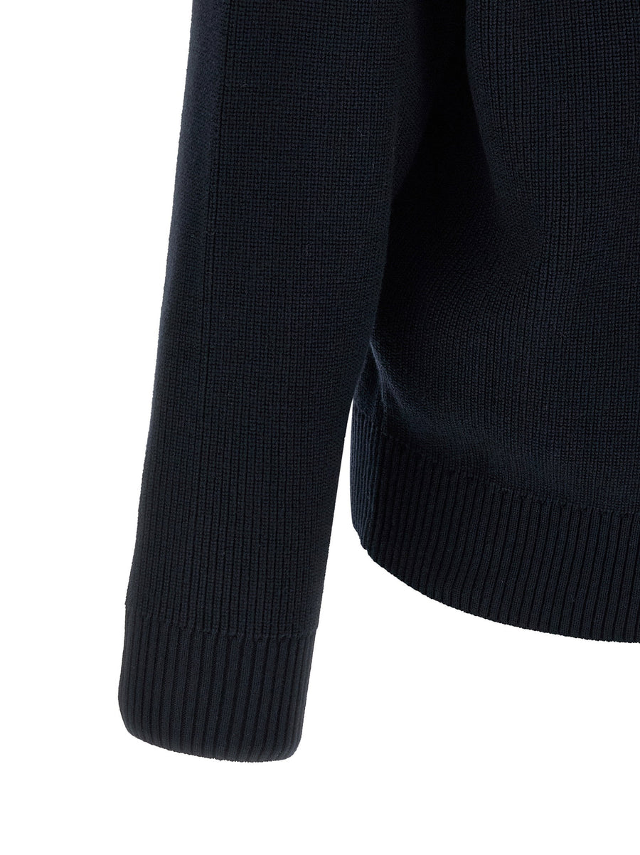 Stone Island Cardigan For Men Blue Organic Cotton Rib Knit Layering Essential With Subtle Brand Badge