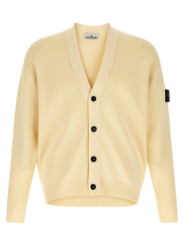 Stone Island 5100009 Cardigan Beige 100 Percent Cotton Luxurious Ribbed Knit V Neck Button Closure For Men