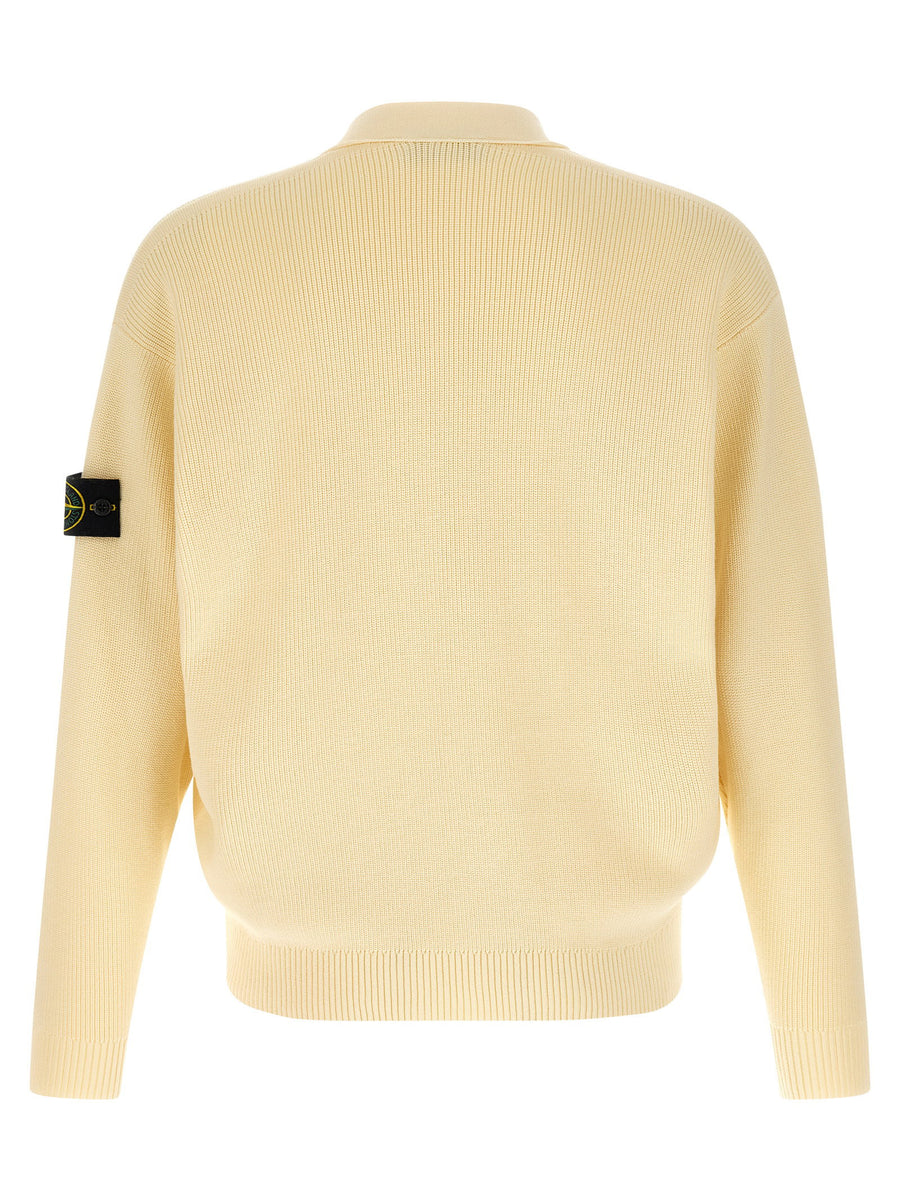 Stone Island 5100009 Cardigan Beige 100 Percent Cotton Luxurious Ribbed Knit V Neck Button Closure For Men