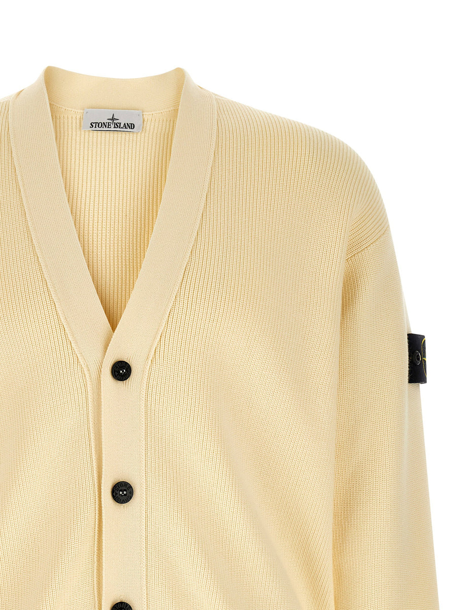 Stone Island 5100009 Cardigan Beige 100 Percent Cotton Luxurious Ribbed Knit V Neck Button Closure For Men