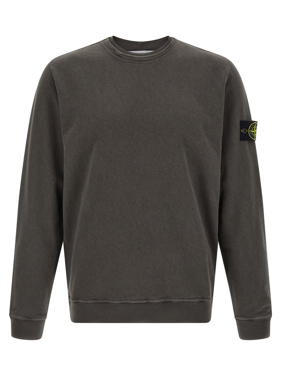Stone Island Brushed Cotton Sweatshirt For Men Delave Gray With Logo Badge Premium Everyday Essential