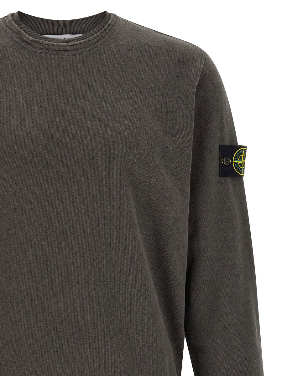 Stone Island Brushed Cotton Sweatshirt For Men Delave Gray With Logo Badge Premium Everyday Essential