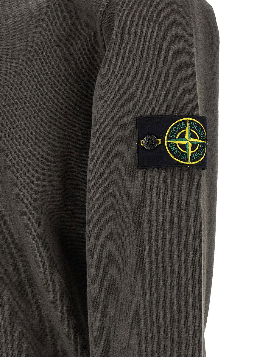 Stone Island Brushed Cotton Sweatshirt For Men Delave Gray With Logo Badge Premium Everyday Essential