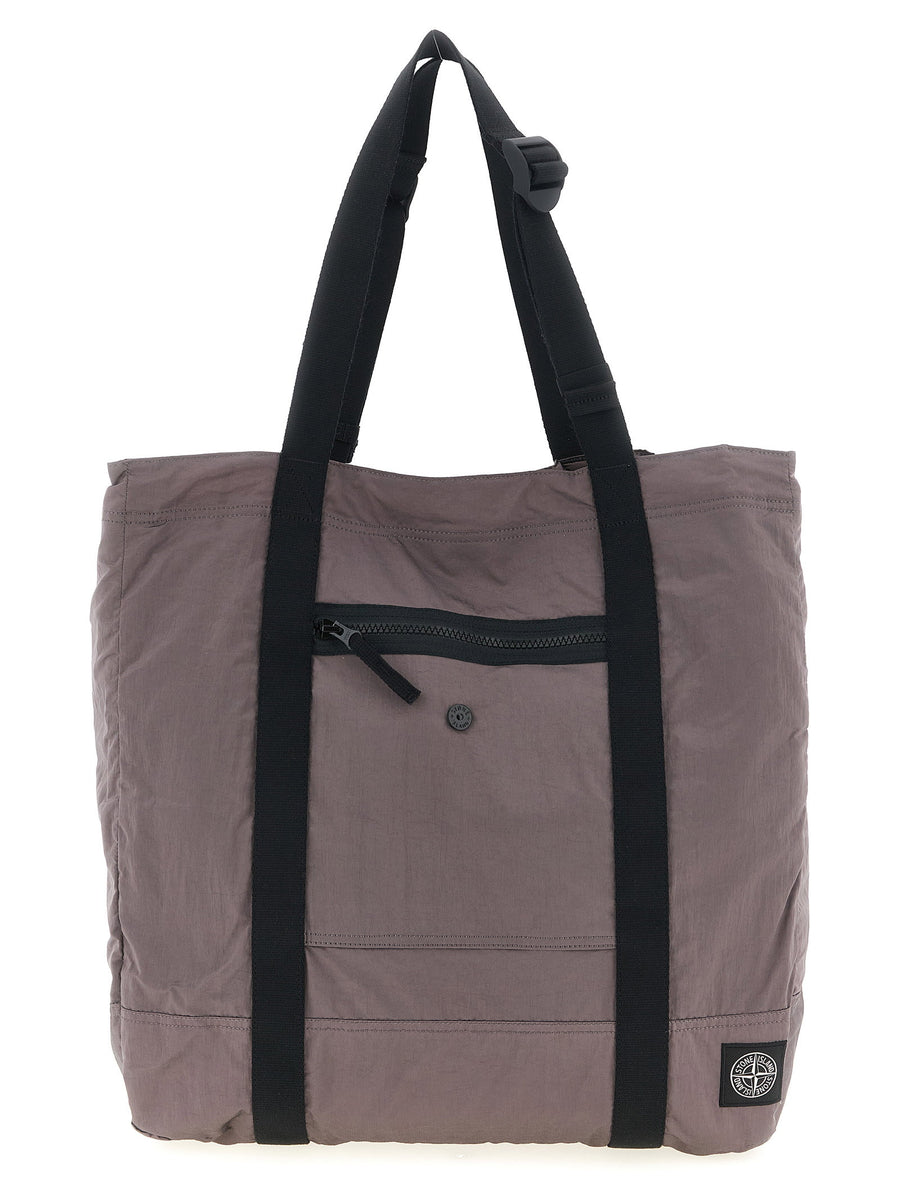 Stone Island 9200012 Nylon Shopper Bag For Men Eco Conscious Two Tone Purple Finish With Front Pocket