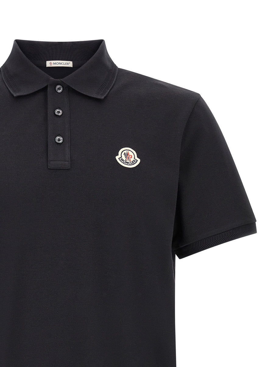 Moncler Blue Logo Patch Polo Shirt 100 Percent Cotton Regular Fit
