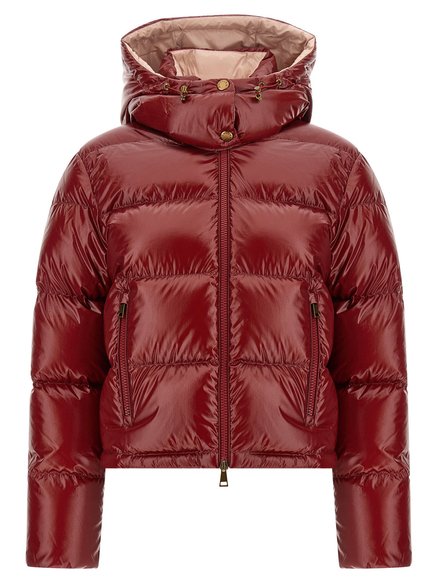 Moncler Nievole Down Jacket Red Cropped Puffer Technical Fabric Luxury Outerwear