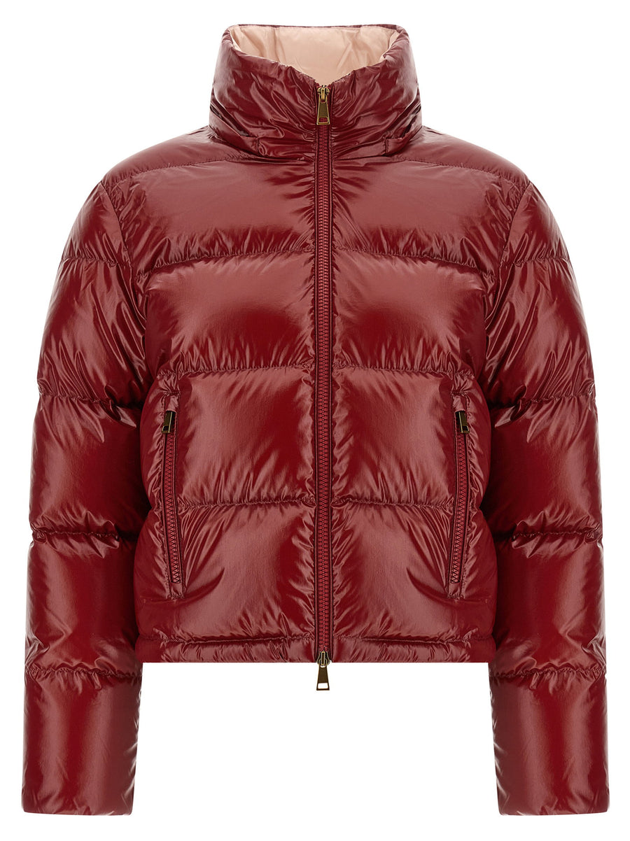 Moncler Nievole Down Jacket Red Cropped Puffer Technical Fabric Luxury Outerwear