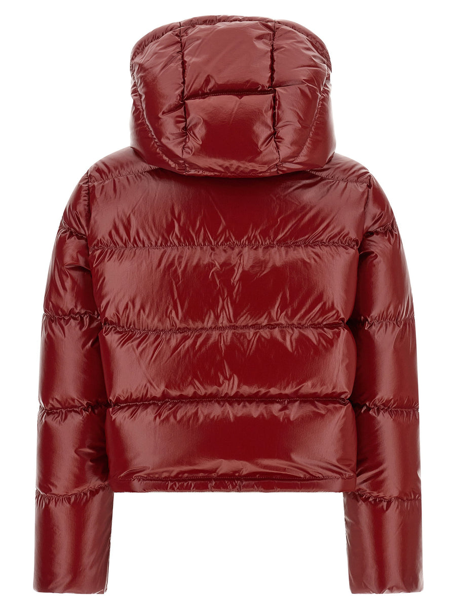 Moncler Nievole Down Jacket Red Cropped Puffer Technical Fabric Luxury Outerwear