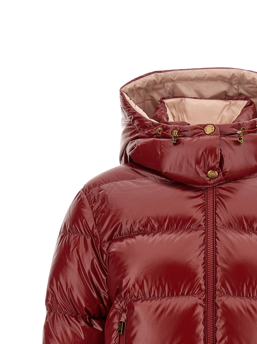 Moncler Nievole Down Jacket Red Cropped Puffer Technical Fabric Luxury Outerwear