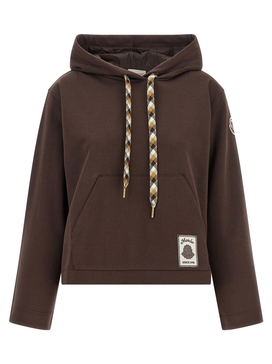 Moncler Maxi Drawstring Hoodie Women Brown Oversized Cropped Fit