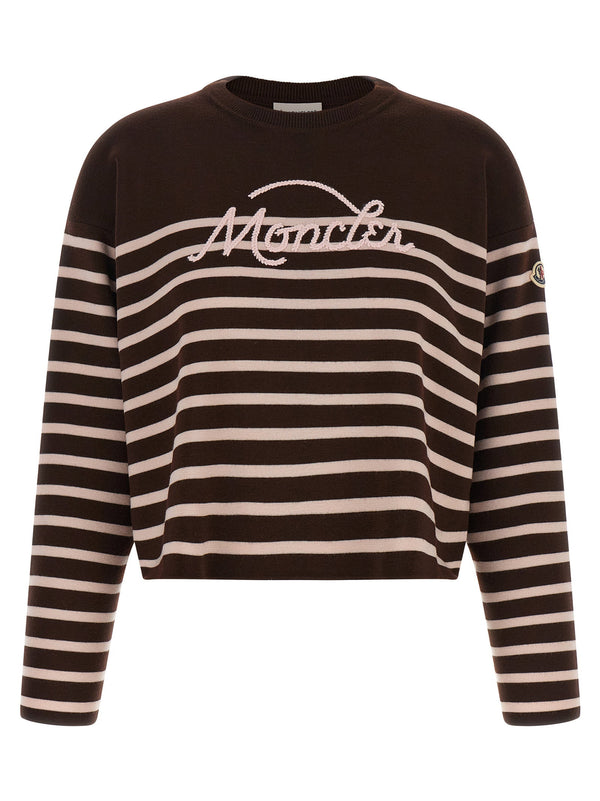 Moncler Embroidered Striped Virgin Wool Sweater for Women