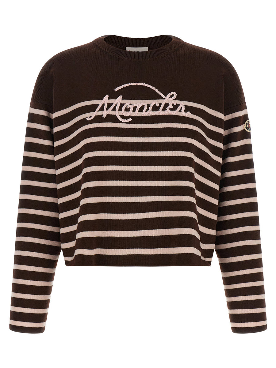Moncler Embroidered Striped Virgin Wool Sweater for Women