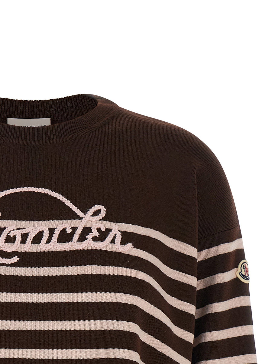 Moncler Embroidered Striped Virgin Wool Sweater for Women