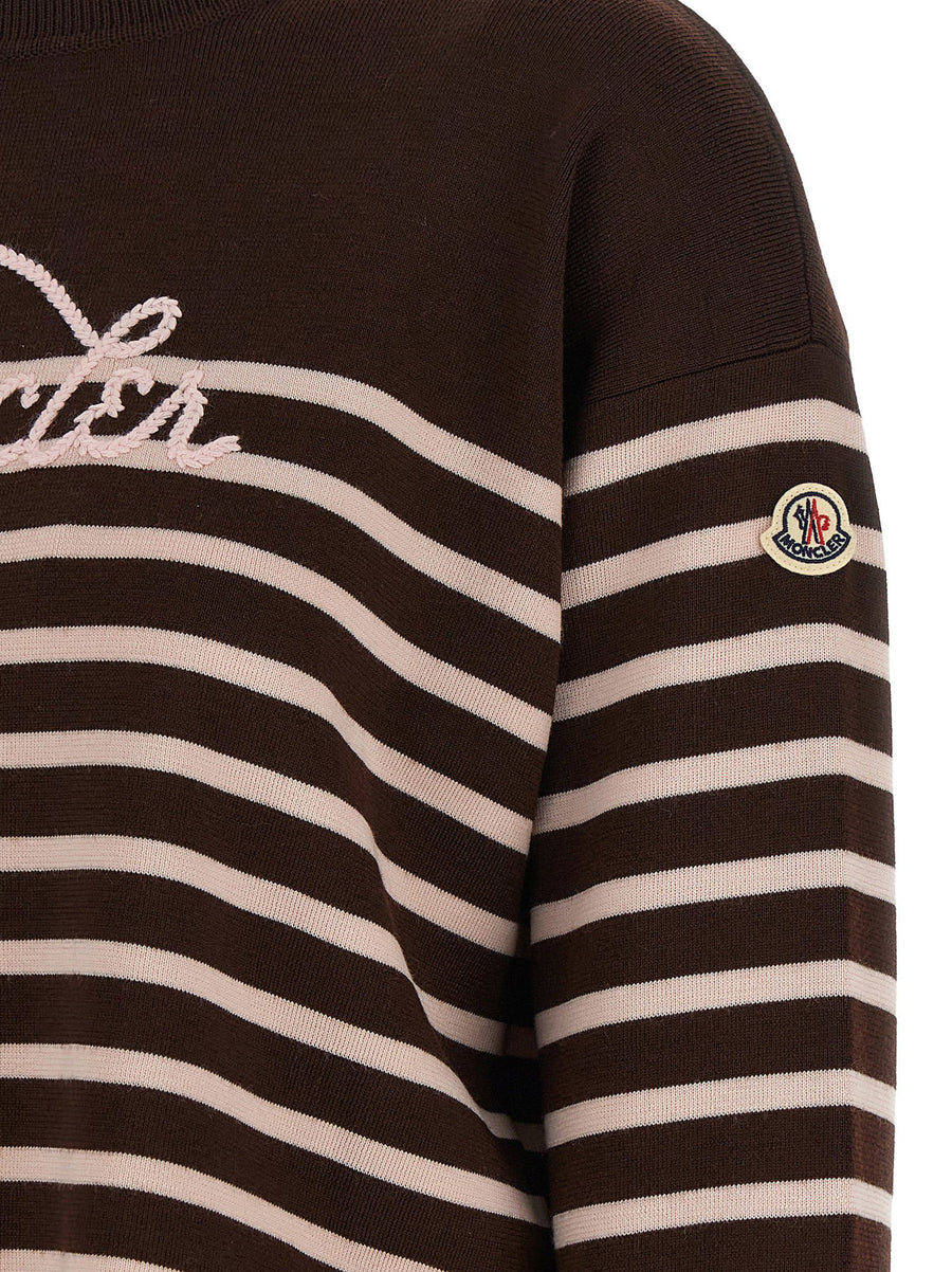 Moncler Embroidered Striped Virgin Wool Sweater for Women