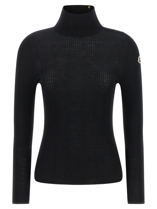 Moncler Black Virgin Wool Turtleneck Sweater For Women