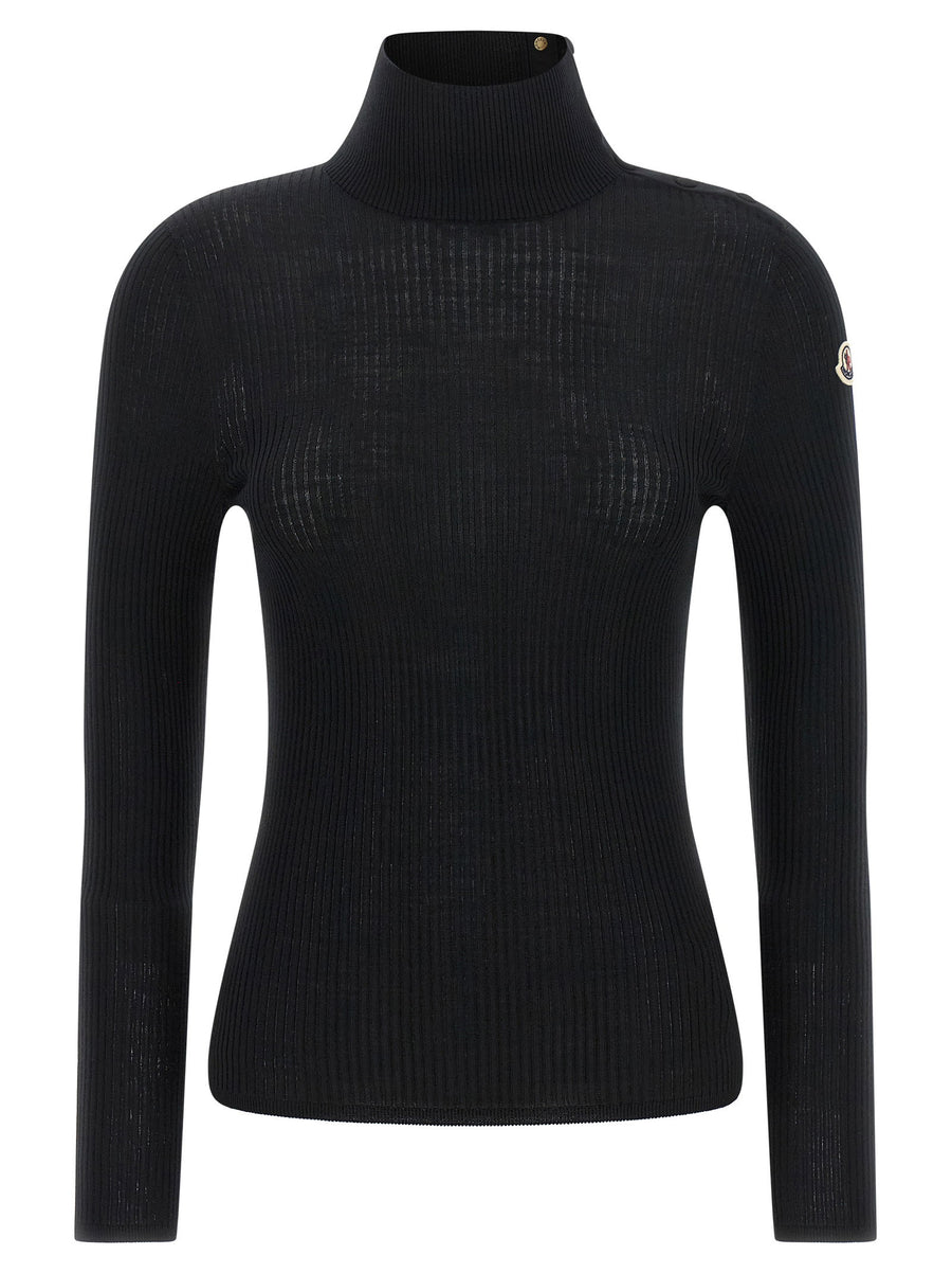 Moncler Black Virgin Wool Turtleneck Sweater For Women