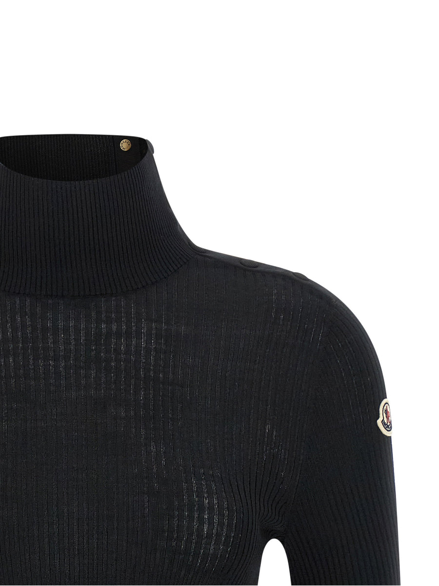 Moncler Black Virgin Wool Turtleneck Sweater For Women