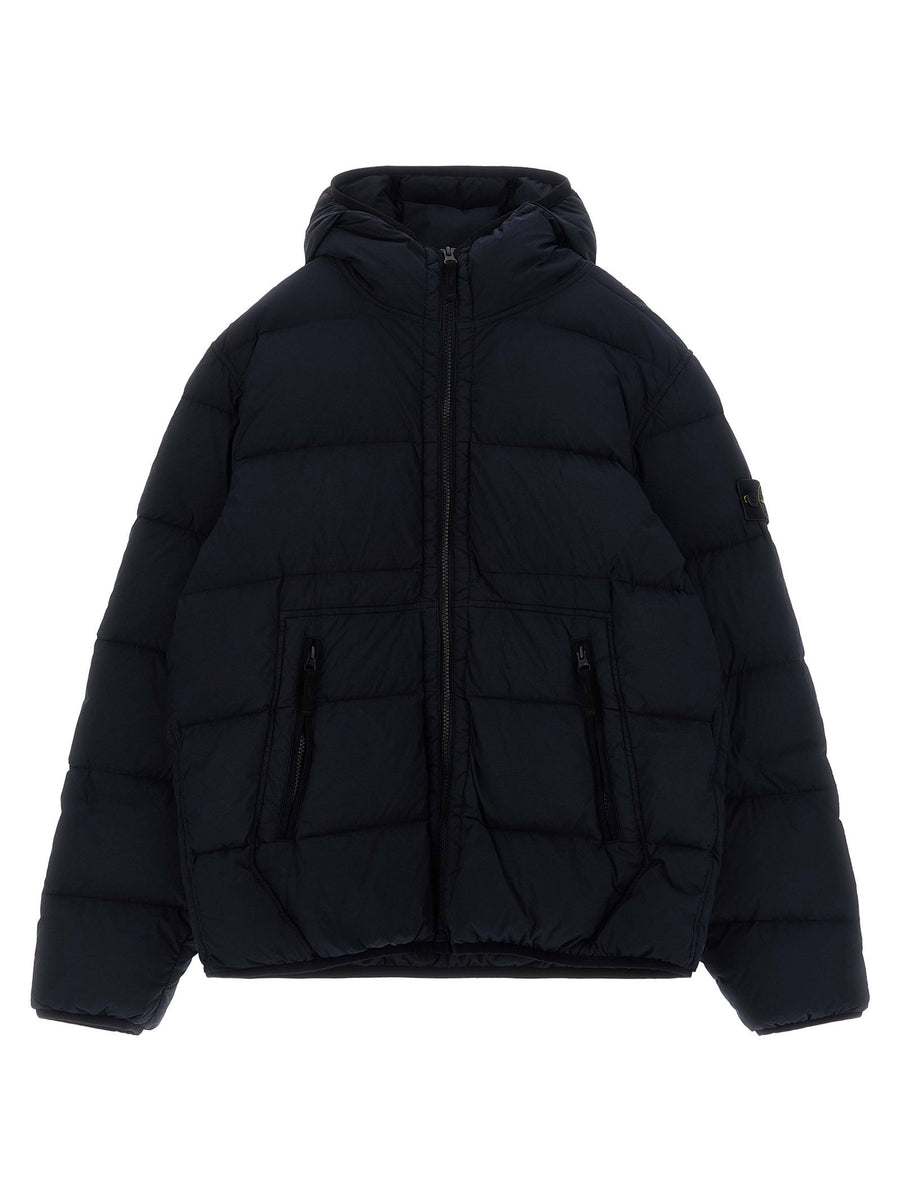 Stone Island Junior Badge Logo Parka In Blue With Feather Padding