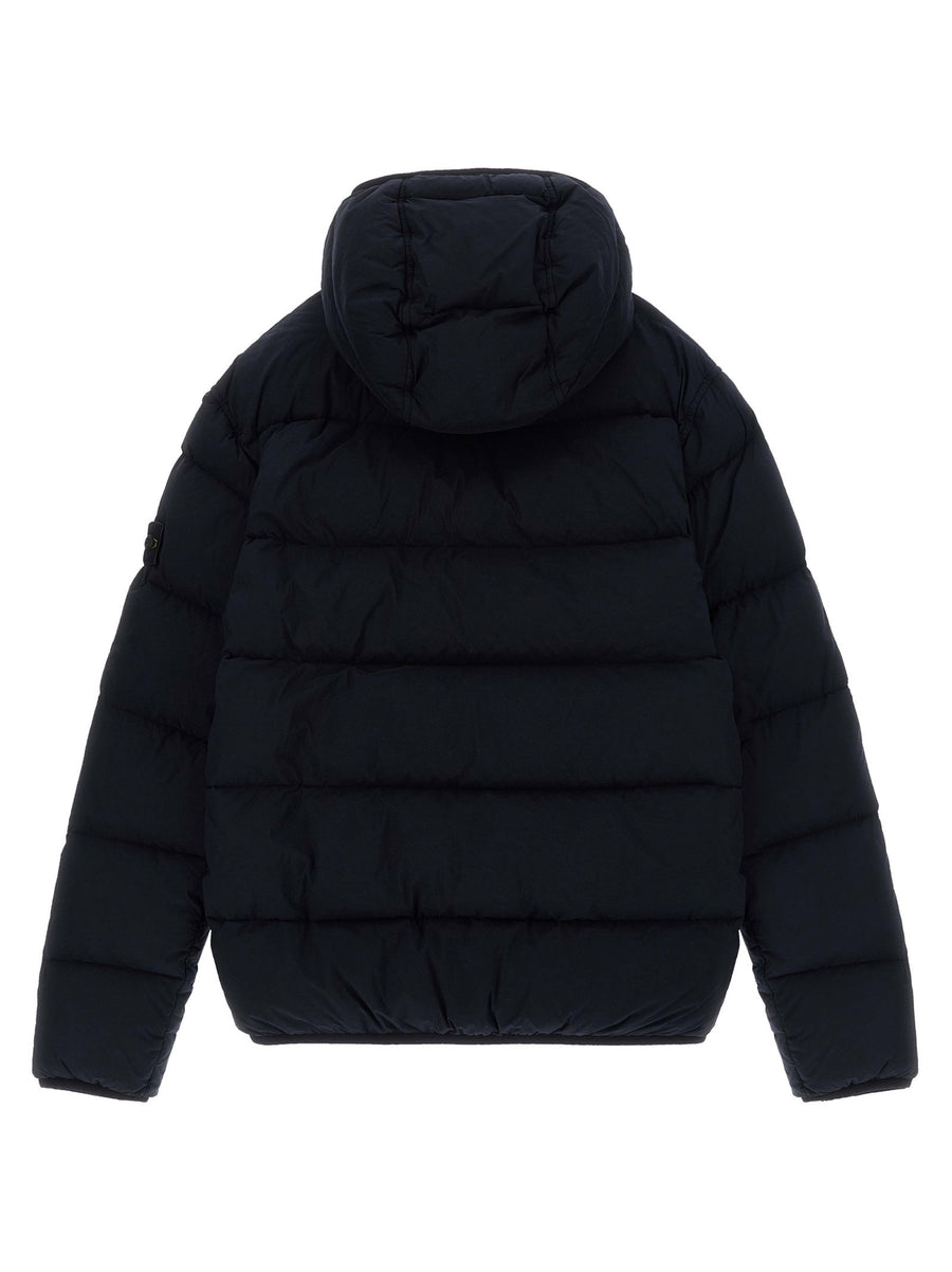 Stone Island Junior Badge Logo Parka In Blue With Feather Padding