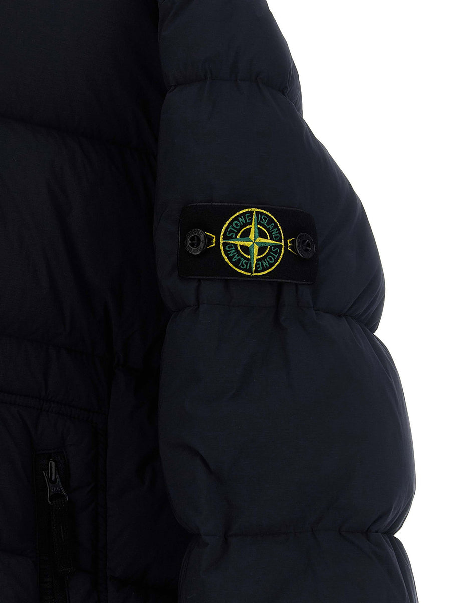 Stone Island Junior Badge Logo Parka In Blue With Feather Padding