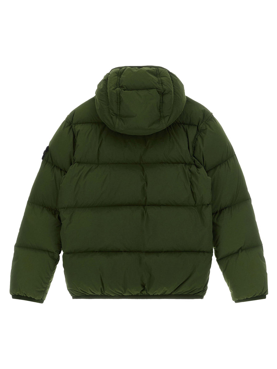 Stone Island Junior Badge Logo Parka Olive Green For Kids