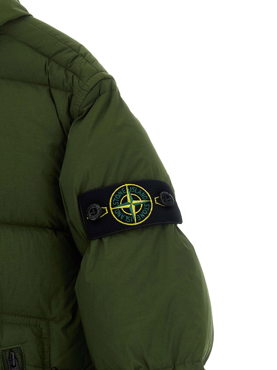 Stone Island Junior Badge Logo Parka Olive Green For Kids