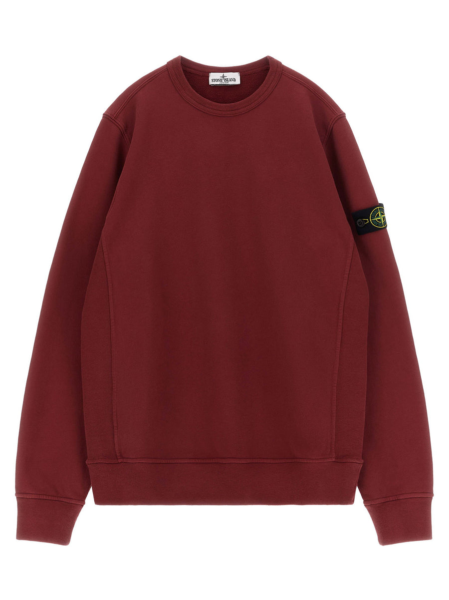 Stone Island Junior Badge Logo Sweatshirt Bordeaux Cotton Crew Neck Kids