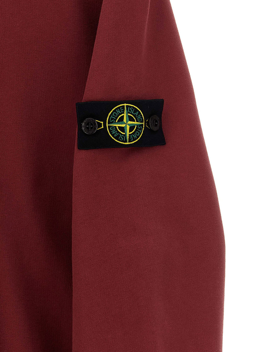 Stone Island Junior Badge Logo Sweatshirt Bordeaux Cotton Crew Neck Kids
