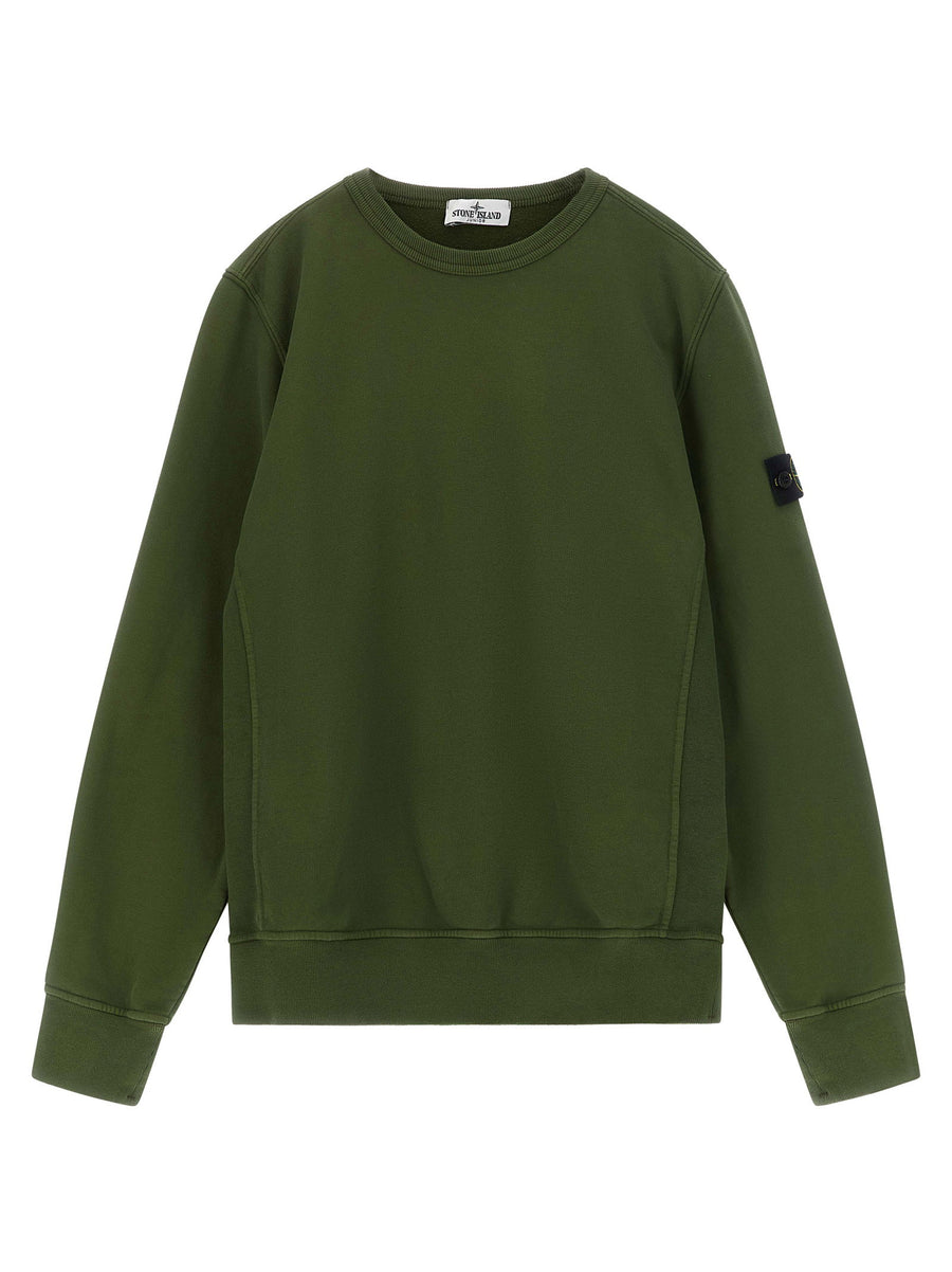 Stone Island Junior Badge Logo Sweatshirt Olive Green 100 Percent Cotton Kids