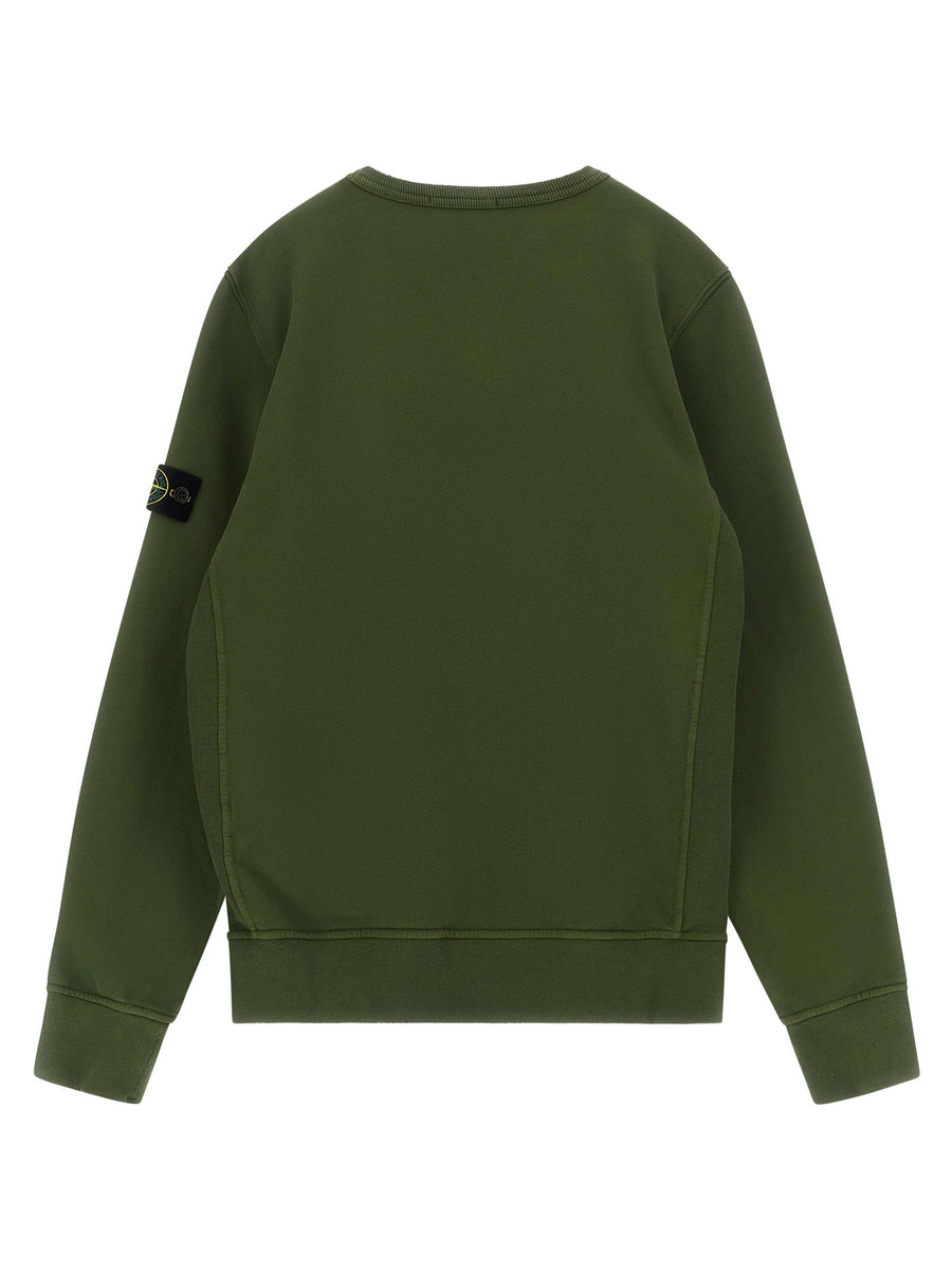 Stone Island Junior Badge Logo Sweatshirt Olive Green 100 Percent Cotton Kids