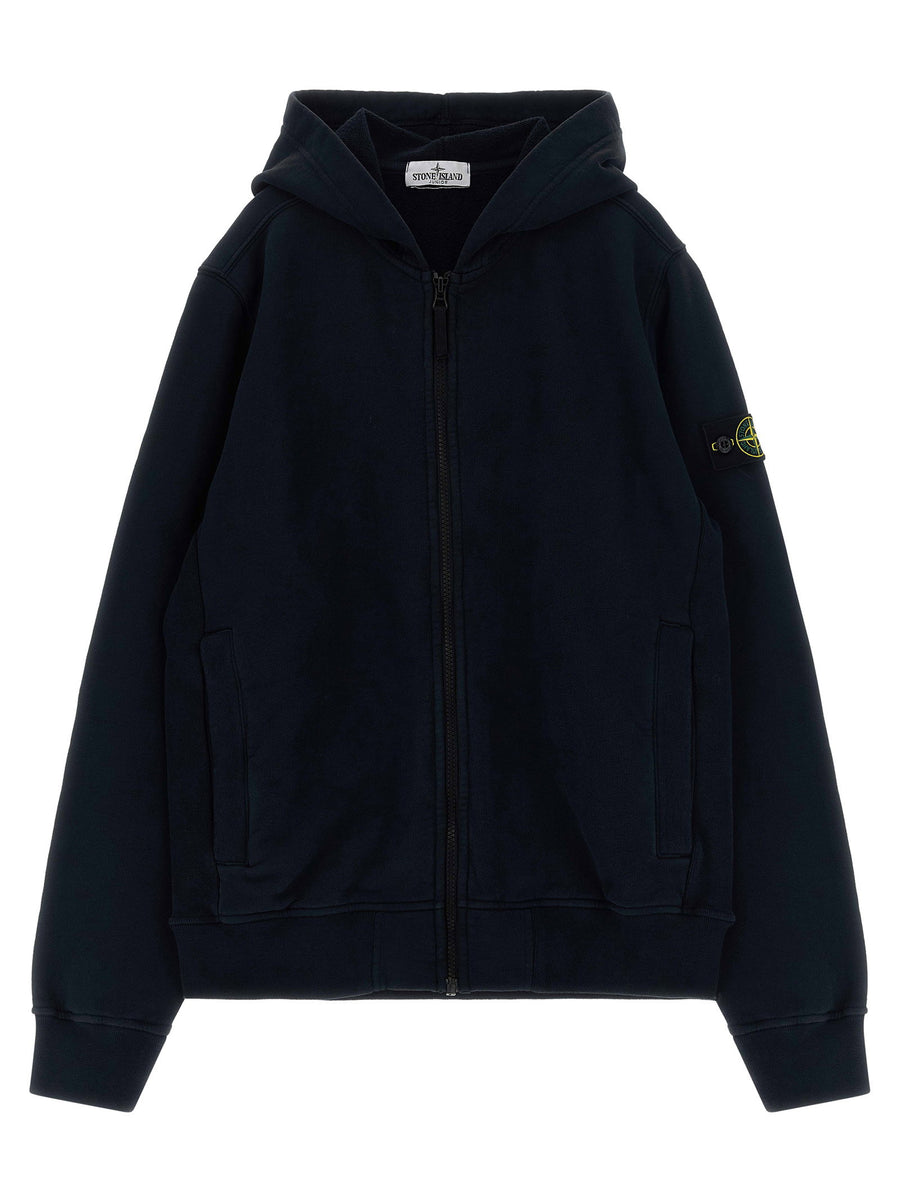 Stone Island Junior Badge Logo Hoodie Navy Blue Cotton Zip Up Boys